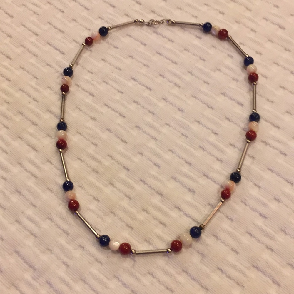 Lapis coral and moonstone sterling silver choker - Picture 2 of 5